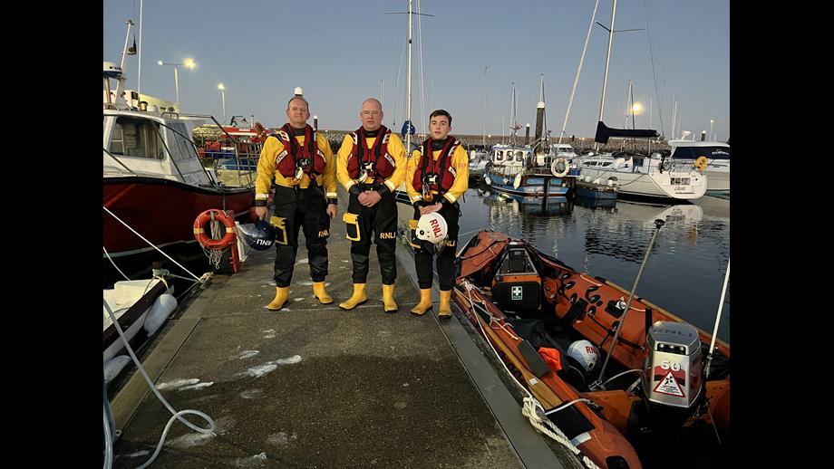 RNLI Coastal Trainer Sean Ginnelly, Fenit RNLI Volunteer crewmember Padraig Brick and Fenit RNLI volunteer crewmember Cian Lawless