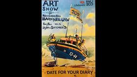 Event poster with a paint of RNLI lifeboat on the shoreline