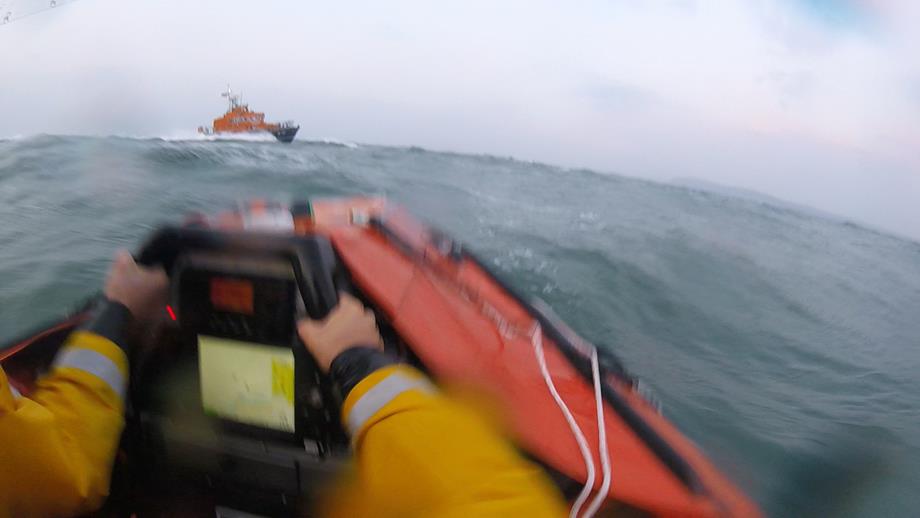 Fishguard lifeboats off Dinas Head responding to the incident