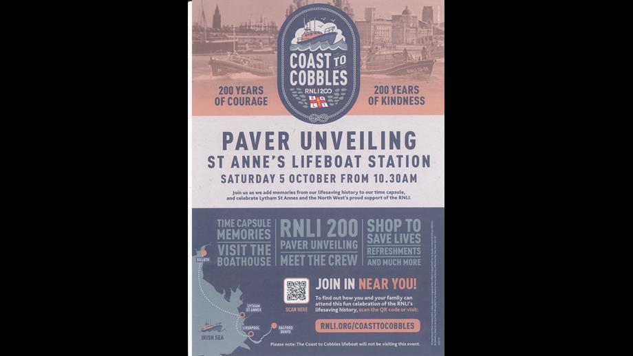 A poster containg information about the Paver unveiling at Lytham St Annes