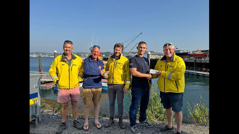 (Left to right) Afloat Mechanic Andrew Edwards, Andy Howell, Deputy Second Coxswain Elliot Holman, John Locker, and Coxswain Jonathon Blakeston