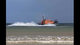 RNLI Clogherhead lifeboat going to sea on a rescue