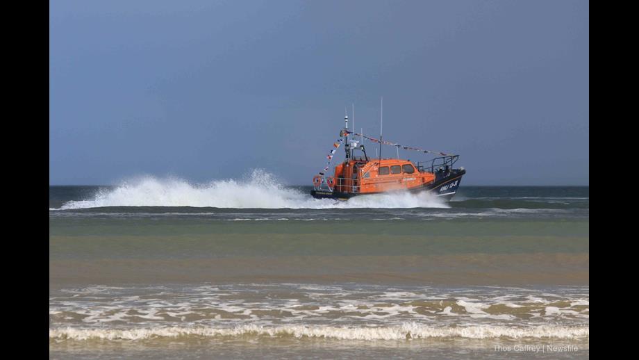 RNLI Clogherhead lifeboat going to sea on a rescue
