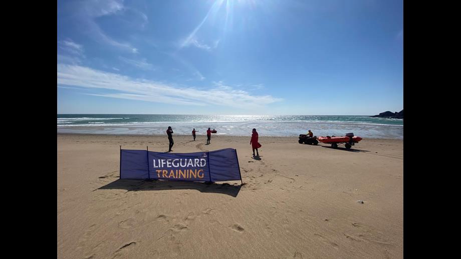 RNLI lifeguards undergoing training at Praa Sands
