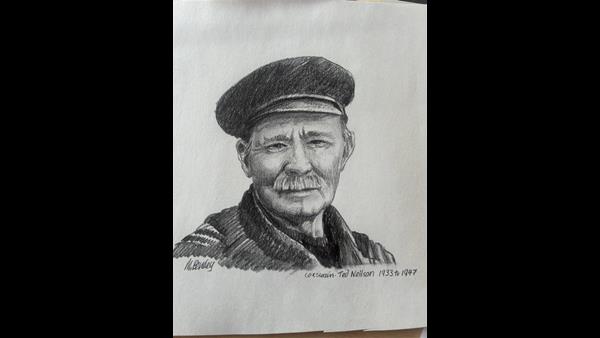 Pencil drawing of RNLI Coxswain Ted Nielson 1933-1947