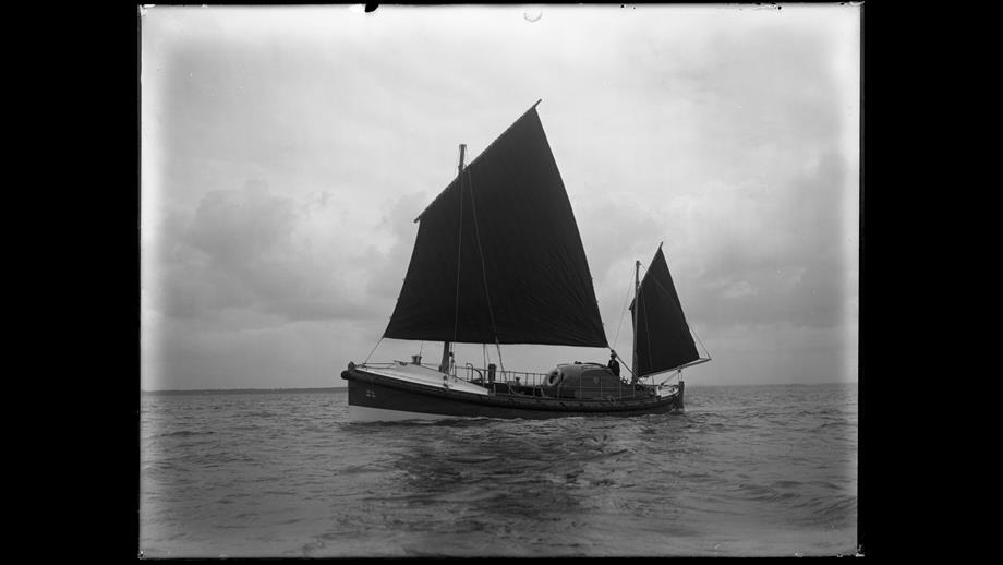 Cromer RNLI Lifeboat Waverley H F Bailey II ON714 on open water with sails up