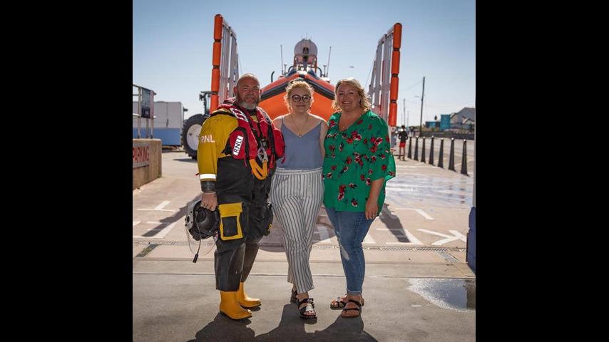 Dafydd, Katie and Sarah on the day they were filming for Saving Lives at Sea
