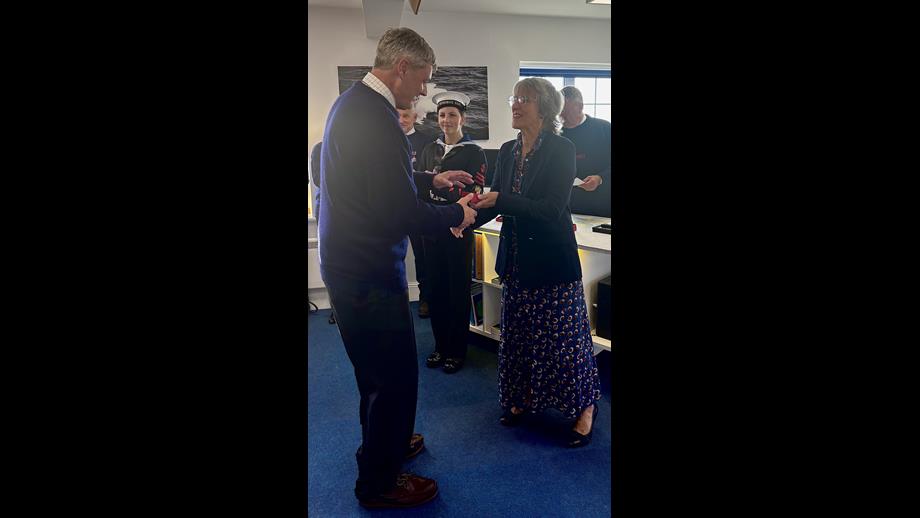 Lord-Lieutenant Suzie Sheldon presenting Kev Taylor with his King’s Coronation Medal.