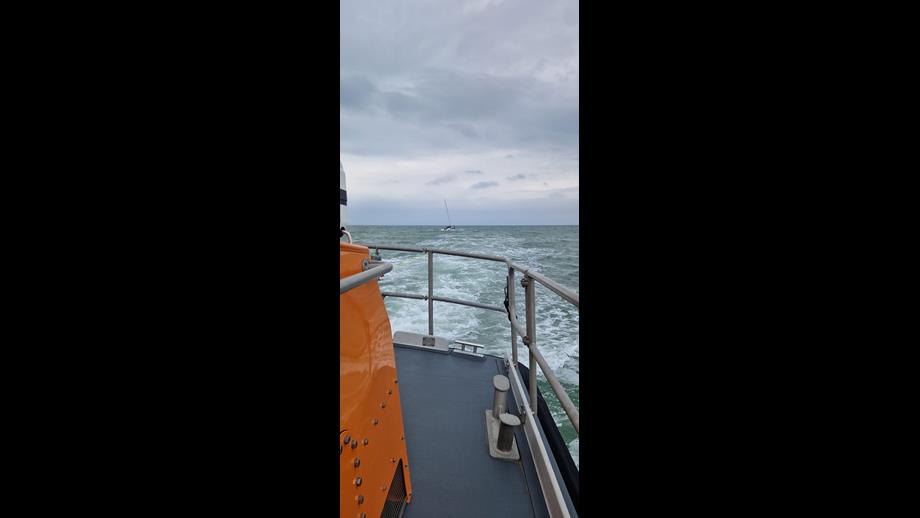 Newhaven lifeboat towing the casualty yacht
