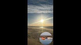 Wells beach sandbank and Wells RNLI D class lifeboat Peter Wilcox