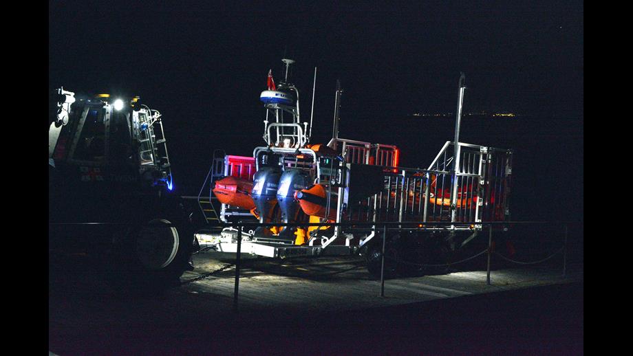 The Atlantic 85 lifeboat after recovery, on Burnham-on-Sea jetty