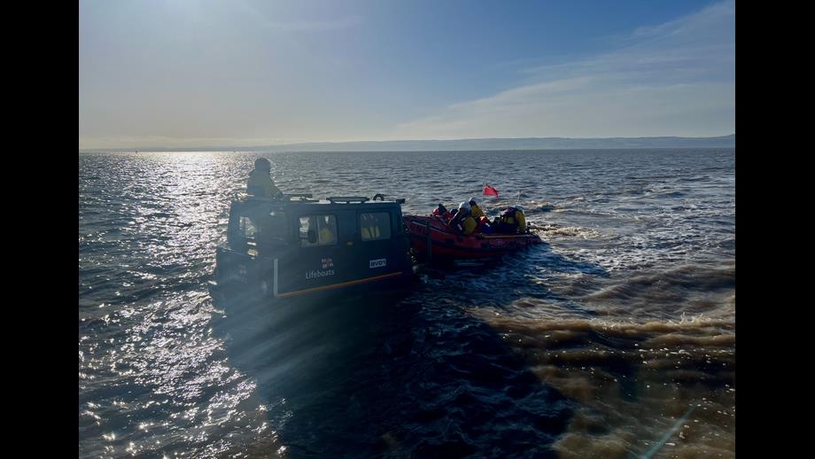 The D class returns to shore and re-joins the Hagglund BV launch vehicle