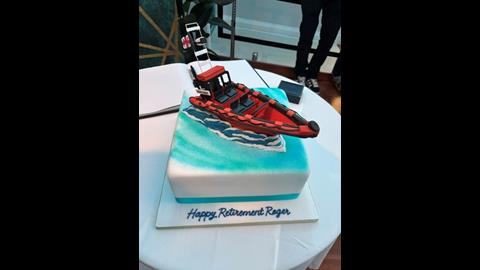 Roger's retirement cake modelled on an Atlantic 75 lifeboat