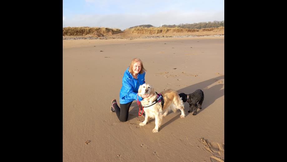 Andrea with Seren and her other dog at the beach