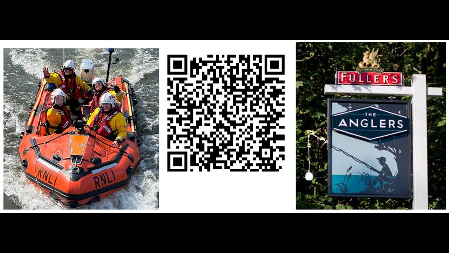 QR code, lifeboat and Anglers sign