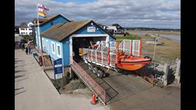 Rye Harbour RNLI's Atlantic 85 outside Rye's Boathouse