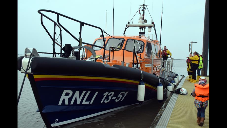 Barry Dock lifeboat moored alongsie the sailing club pontoon