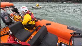 Skerries RNLI volunteer making their way in to the dog