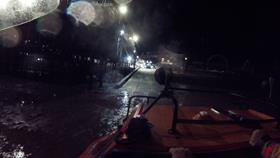Southend RNLI hovercraft returning to station at night