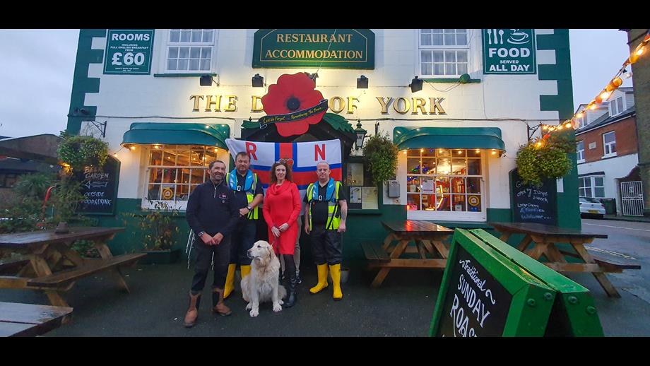 Sally Cass and Cowes RNLI volunteers outside the Duke of York.