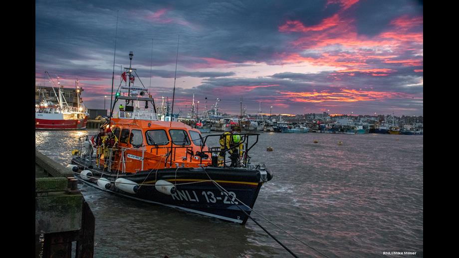 Bridlington Lifeboat 'Antony Patrick Jones' in Bridlington harbour Bridlington after Man Overboard tasking