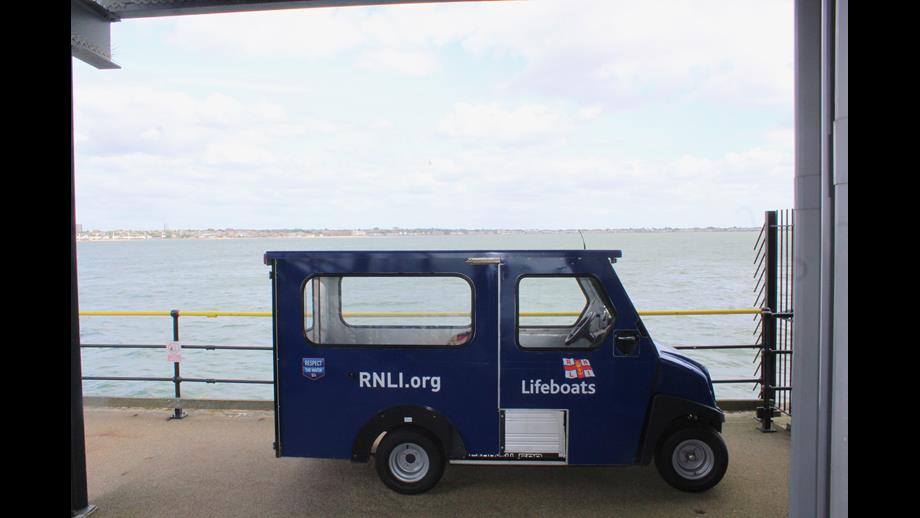 One of Southend RNLI's two electric buggies parked at the offshore station