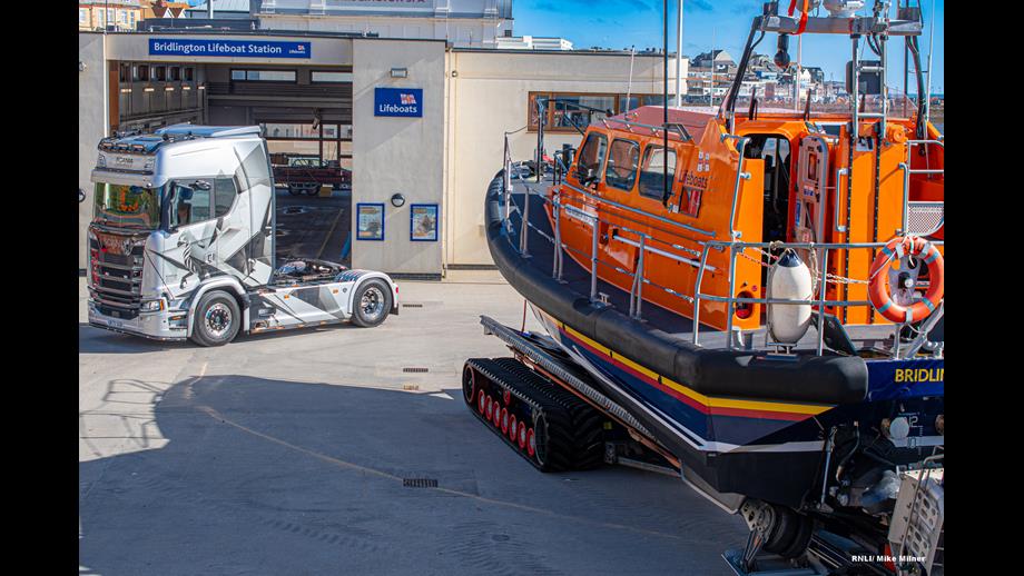 RNLI’s Shannon Class all-weather lifeboat and the Shannon Launch and Recovery System (SLARS) with the Scania 770S truck.