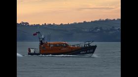 Exmouth RNLI Shannon all-weather lifeboat, R&amp;J Welburn arriving back in Exmouth