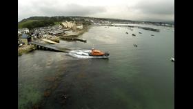 Swanage all-weather lifeboat launching from Swanage Lifeboat Station