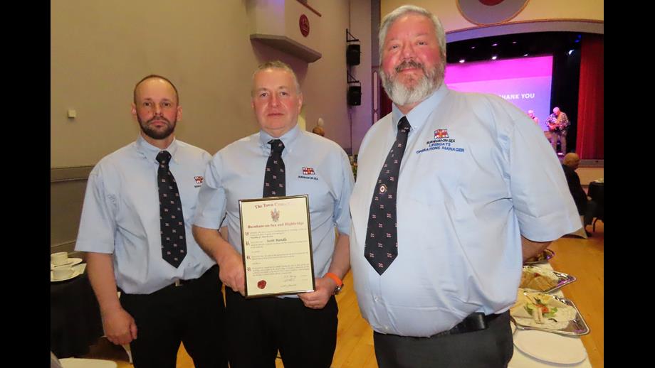 Senior Helm Jason Coombes, Scott Rundle with his certificate and Operations Manager Matt Davies