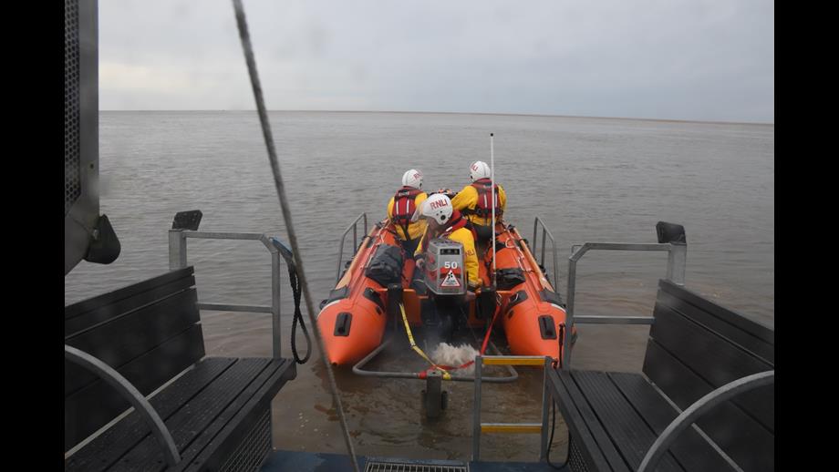 Wells RNLI Inshore lifeboat Peter Wilcox launching from SoftTrak 