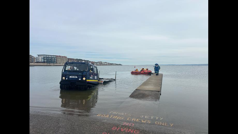 BV and Lifeboat at the Marine Lake with the Wirral Coastguard Rescue Team transferring casualty to shore