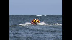 Wells RNLI inshore lifeboat 2 May call out to Cley. Inshore lifeboat on open sea