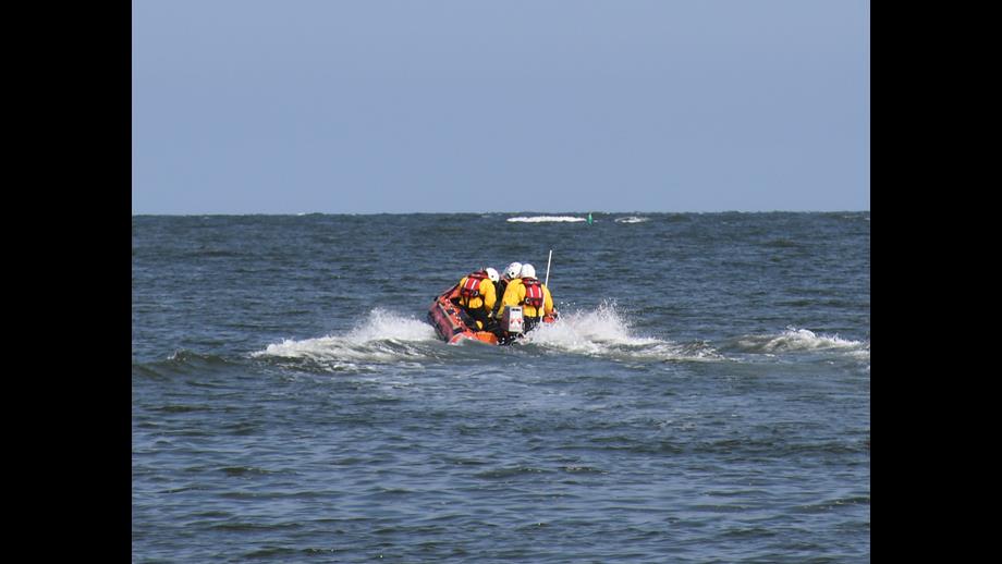 Wells RNLI inshore lifeboat 2 May call out to Cley. Inshore lifeboat on open sea