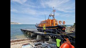 The George Thomas Lacy preparing to launch at Swanage lifeboat station