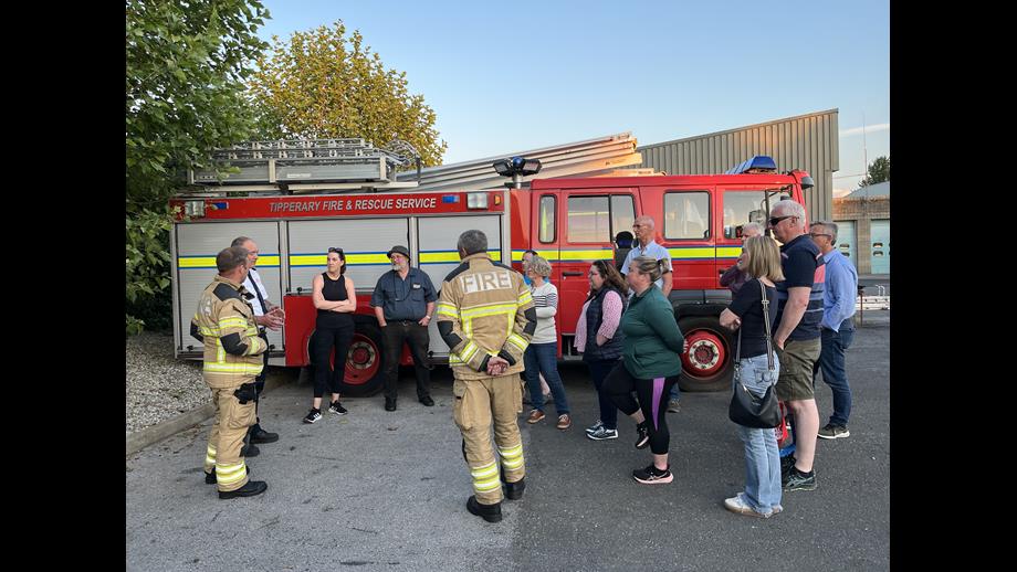Lough Derg RNLI Volunteers with Firefighters at Tipperary Fire and Rescue Service all gathered outside by a fire truck for a debrief following combined exercise
