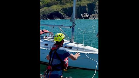 The view from the lifeboat as a line was passed to begin establishing a tow.
