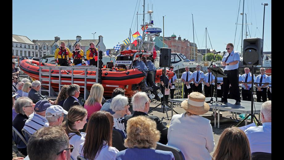 Byron Griffiths, Bangor RNLI Lifeboat Operations Manager addressing the gathered crowd.