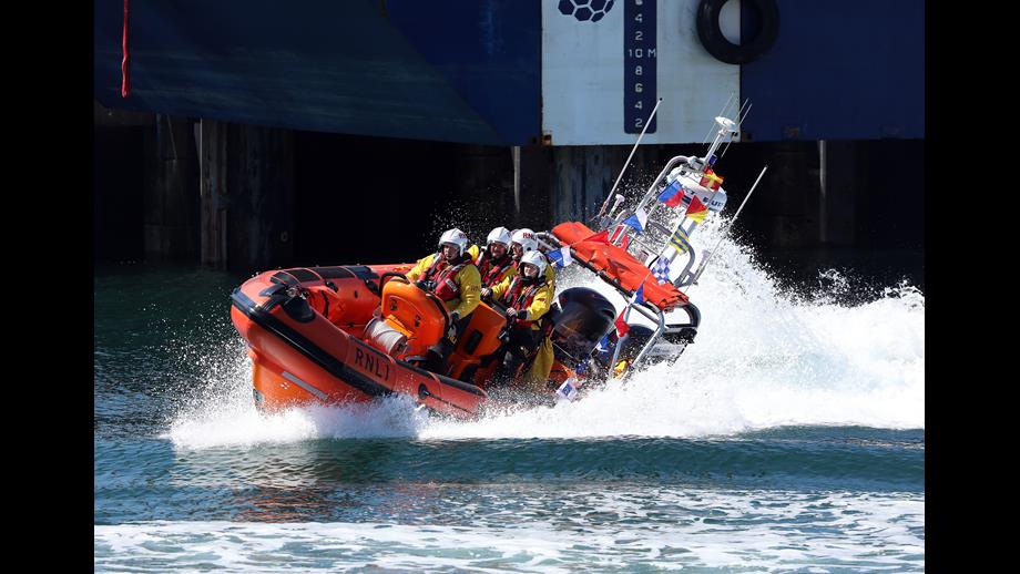 The lifeboat, Ruby Robinson launching at the end of the ceremony
