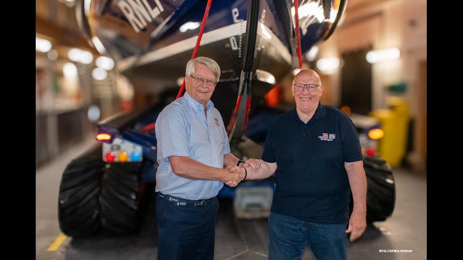 Richard Dunk (left) Bridlington RNLI President and Steve Clarke (right) retiring Lifeboat Operations Manager.