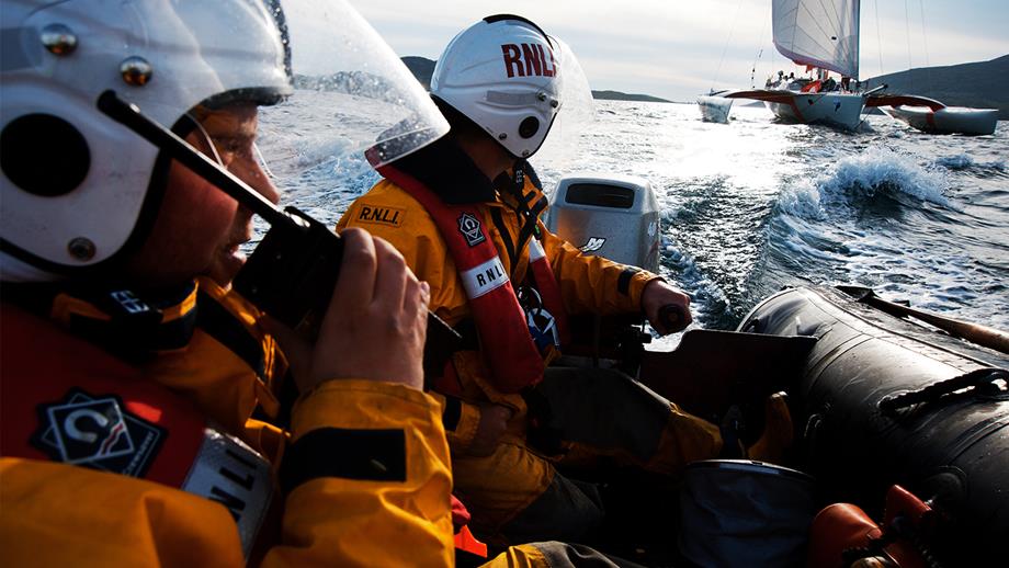 Volunteer lifeboat crew in action