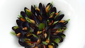Steamed mussels with garlic, chilli, and Asian dressing