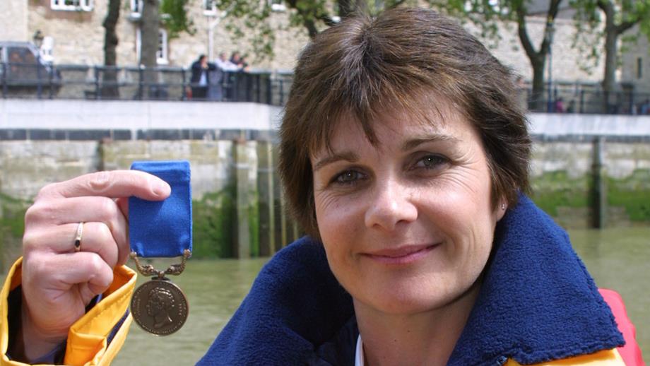 Porthcawl RNLI Helm Aileen Jones with her bronze medal fo Gallantry