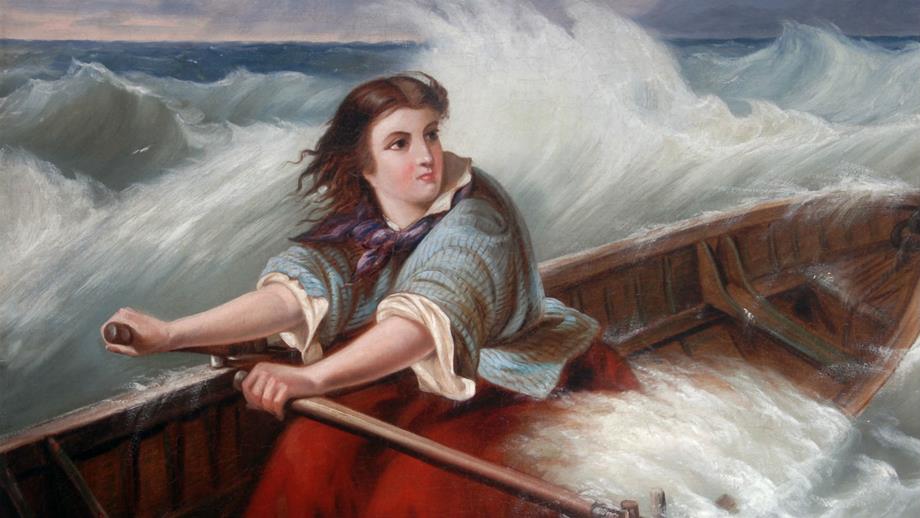 The rescue of the SS Forfarshire by Grace Darling.  Oil painting on canvas by artist F. S. Lowther in 1886