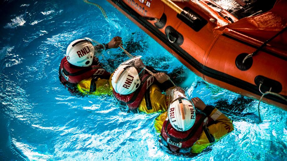 Capsize and self-right demonstration in the sea survival pool