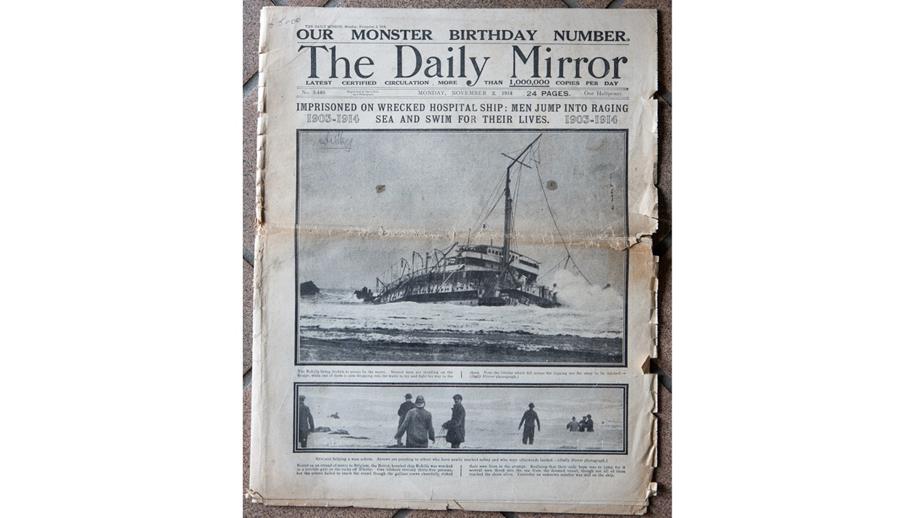 PHotograph of the Rohilla article in the Daily Mirror dated 2 November 1914