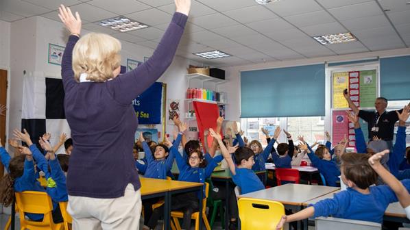 An RNLI youth education presentation at a school