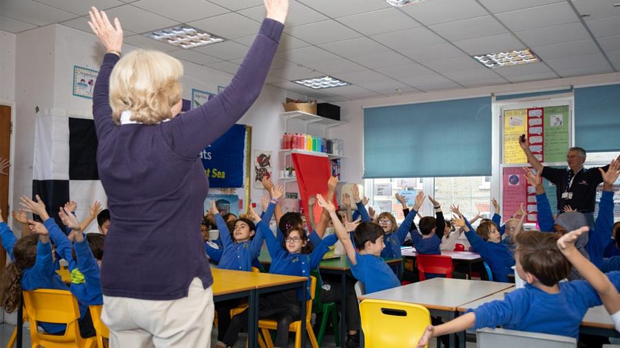 An RNLI youth education presentation at a school