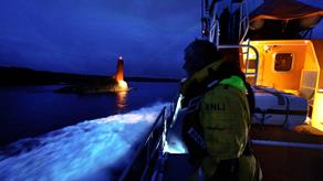 Arranmore crew member on a night shout with the station's Severn Class ALB.