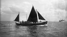 Black and white image of Cloughey lifeboat, Herbert John, while on trials